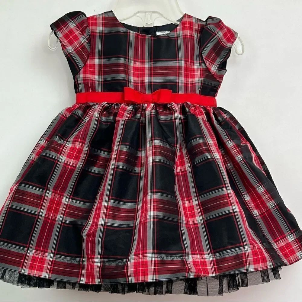 Carter’s black and red tartan taffeta holiday dress with red bow